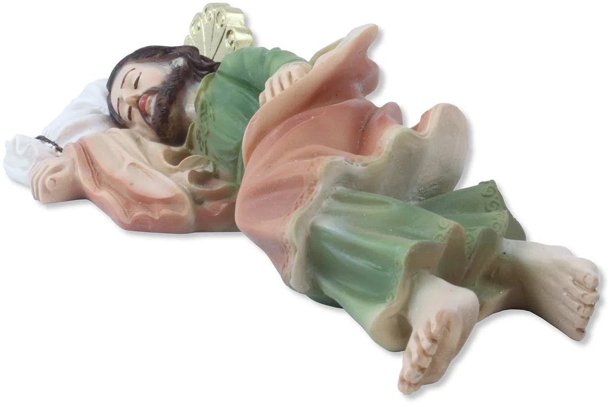 Proposte Religiose Statua San Giuseppe dormiente in Resina. Lungo cm 20. Dipinta a Mano.