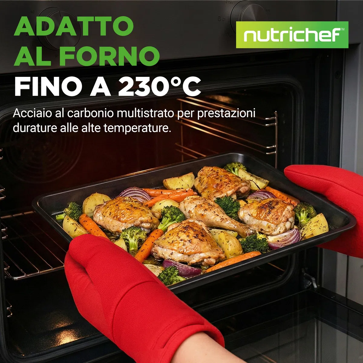 NutriChef Set di 6 Teglie da Forno Antiaderenti in Acciaio al Carbonio, Teglie Forno per Biscotti, Muffin, Torte e Pane, Resistenti ai Graffi, Lavabili in Lavastoviglie, Nero