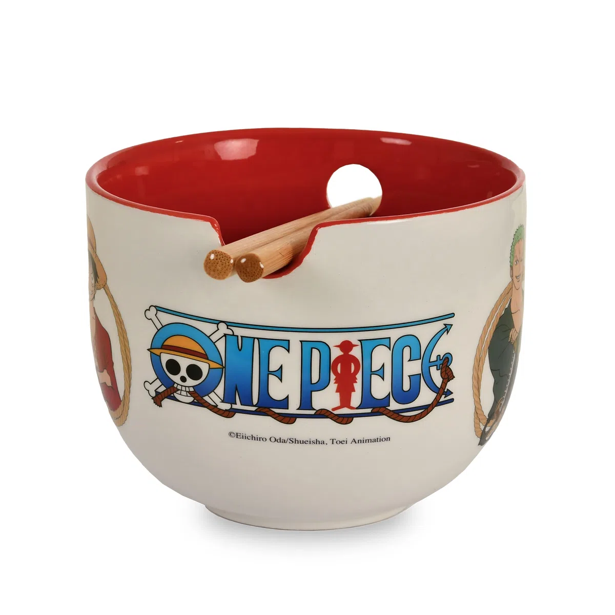 Elbenwald - One Piece - Scimmia D. Luffy ramen, ciotola con bastoncini da cucina 500 ml, ceramica bianca