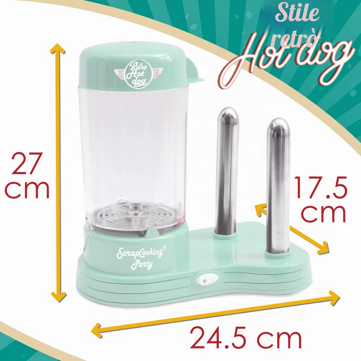 ScrapCooking - Macchina per Hot Dog - Cuoci Wurstel per Creare Veri Hotgog Americani - Capacità 12 Salsicce & 2 Panini, Stile Vintage Vintage per Serate Barbecue Feste Sagre - Verde