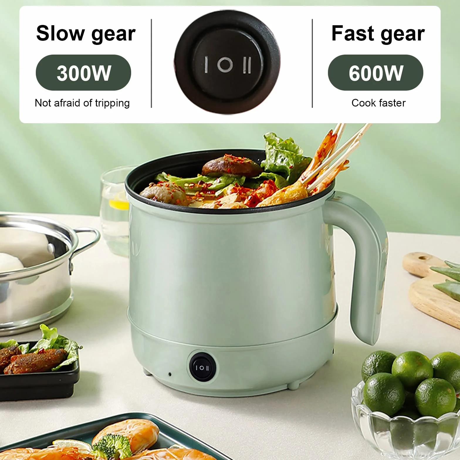 Electric Capentola Calda and Hot Pot, Multifunzionale Termica Cottura Pentola a Vapore Elettrica, Portatile Isolamento Pentola Elettrica,Pentola Elettrica Piccola per Viaggi/Hotel/Appartamento