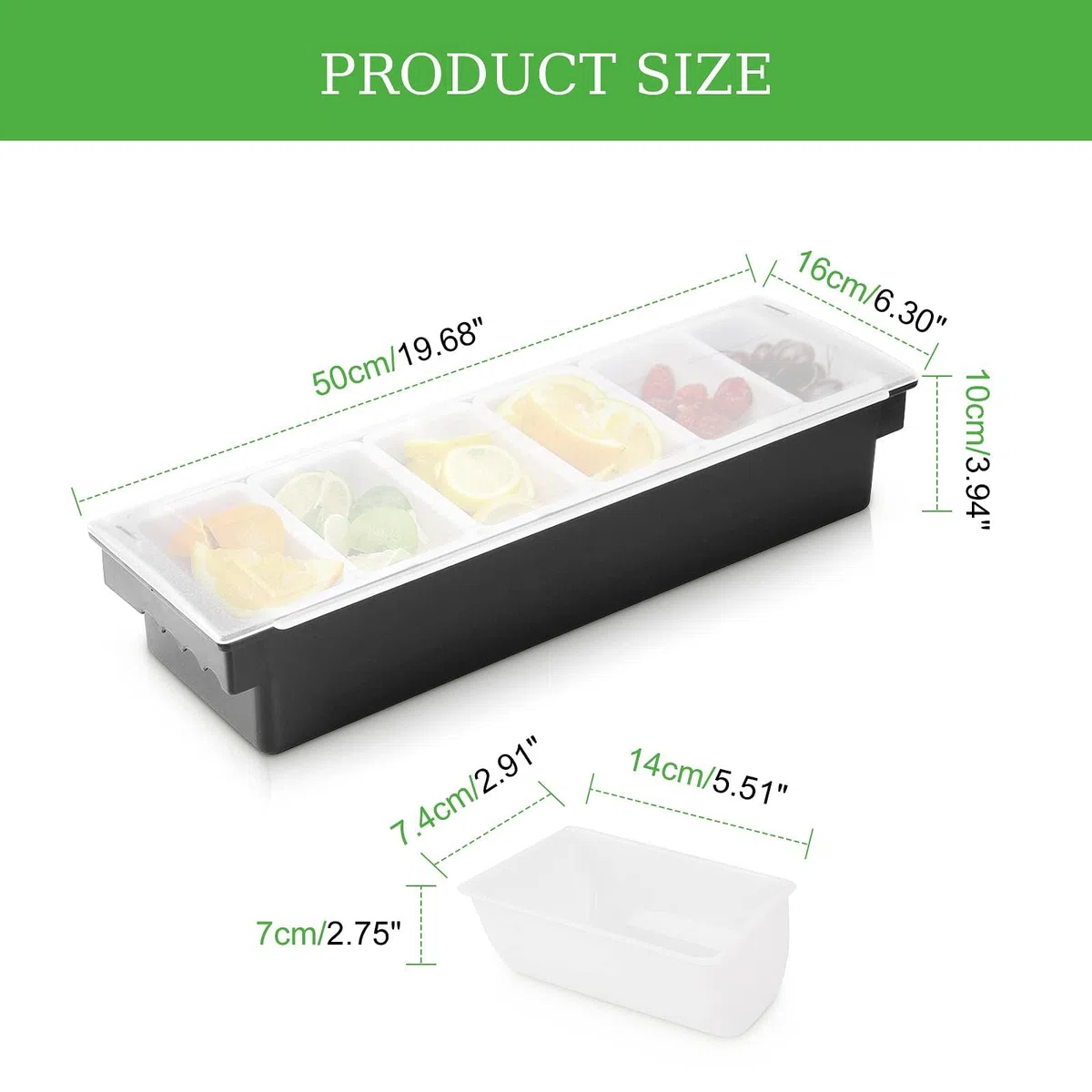 Contenitore per condimenti per Verdure alla Frutta, Contenitore per condimenti raffreddato a Ghiaccio, Stazione di Contorno in plastica con Coperchio per la casa,Nero,6 Girds