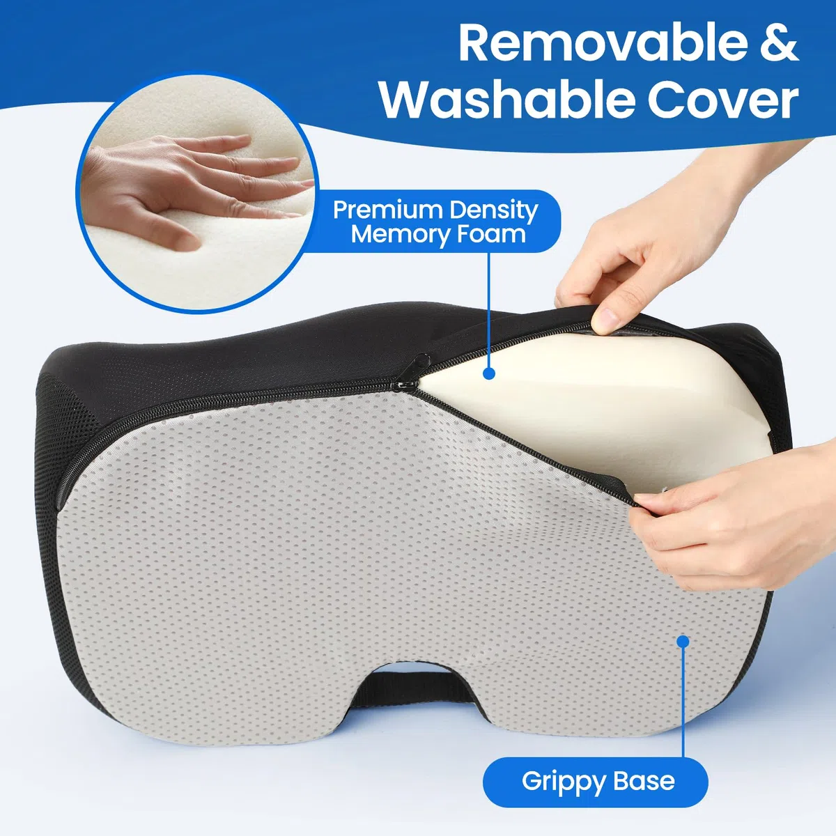 Benazcap Cuscino Sedia Ufficio, Cuscino Ergonomico di Seduta Ortopedico per Alleviare la Pressione di Coccige, Sciatica, Cuscino di Seduta in Memory per Sedia a Rotelle, Sedile Auto