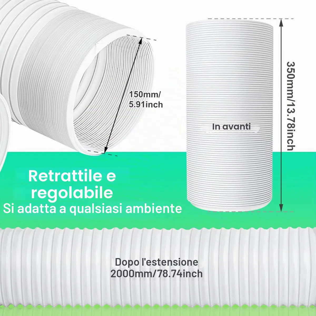 Tubo Condizionatore Portatile 2m Diametro 150mm per Deumidificatore Climatizzazione Asciugatrice
