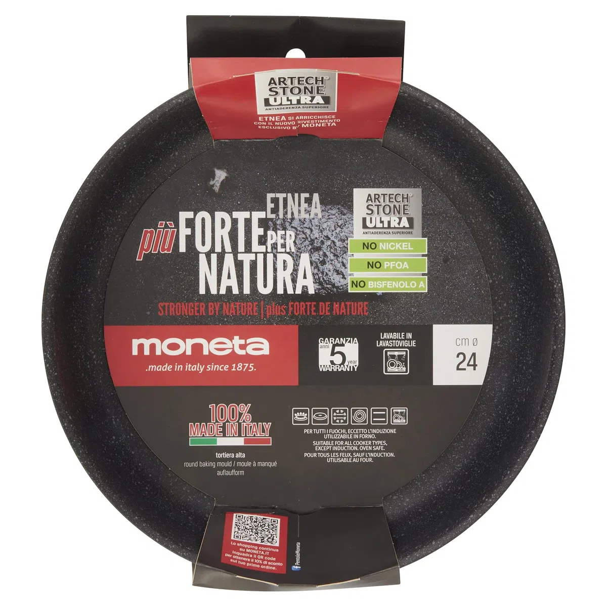 Moneta Tortiera Etnea, Alluminio Antiaderente Effetto Pietra, Nero, 24 cm
