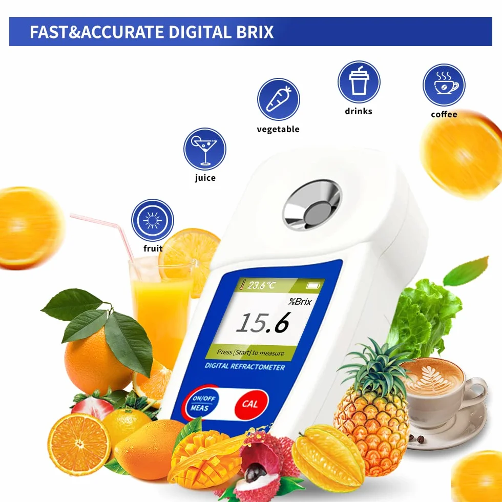 Rifrattometro digitale Brix, misuratore Flagfront-Brix, rifrattometro, compensazione automatica della temperatura, rifrattometro Brix, intervallo 0-55% ± 0,1% precisione