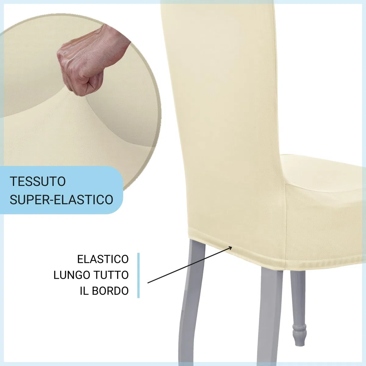 Banzaii Coprisedia Elastico con Schienale Tondo 6 Pezzi, Coprisedia Universale per Sedie Cucina e Sala da Pranzo, Fodera Sedia Elasticizzata Lavabile, Panna