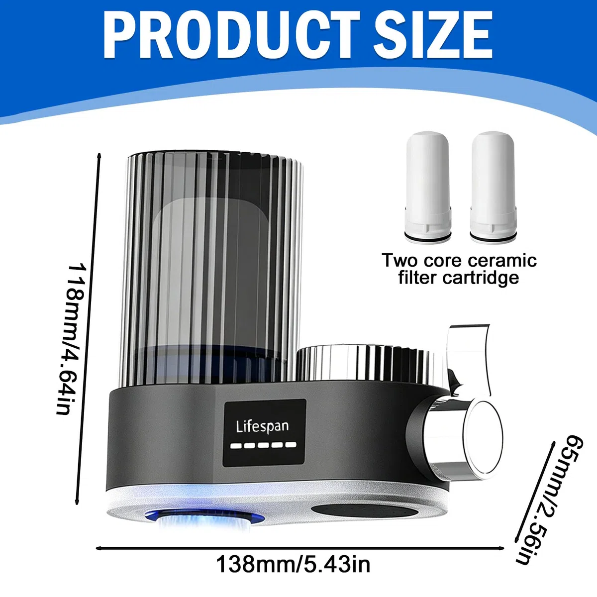 Filtro acqua per rubinetto con indicatore LED, filtro acqua potabile, filtro acqua potabile rimuove cloro, metalli pesanti, sterilizzazione UV (con 2 filtri) per cucina viaggio animali domestici