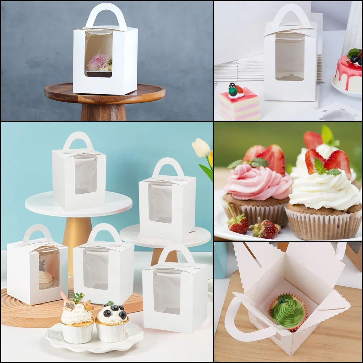 100 Pezzi Scatole per Cupcake Singoli, Scatole Cupcake Bianche Singole, Scatola Cupcake con Finestra e Maniglia per Torte di Cartone per Compleanno, Natale, Festival
