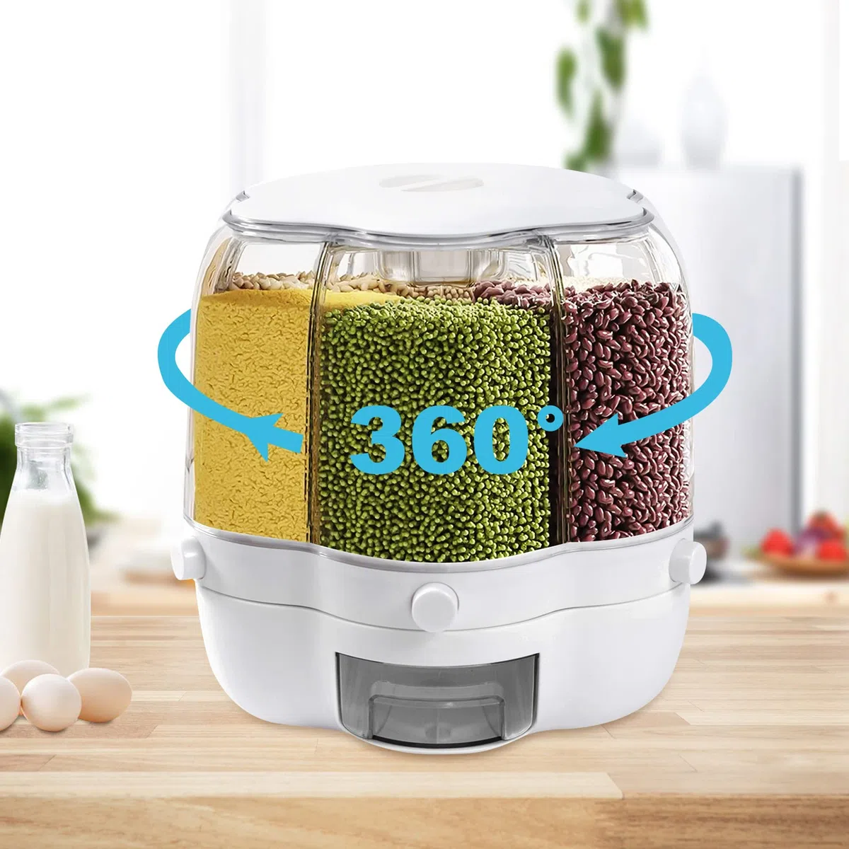 Distributore di cereali, contenitore girevole per alimenti, 6 pezzi, per conservare farina, zucchero, riso, cereali, noci, legumi e caffè.