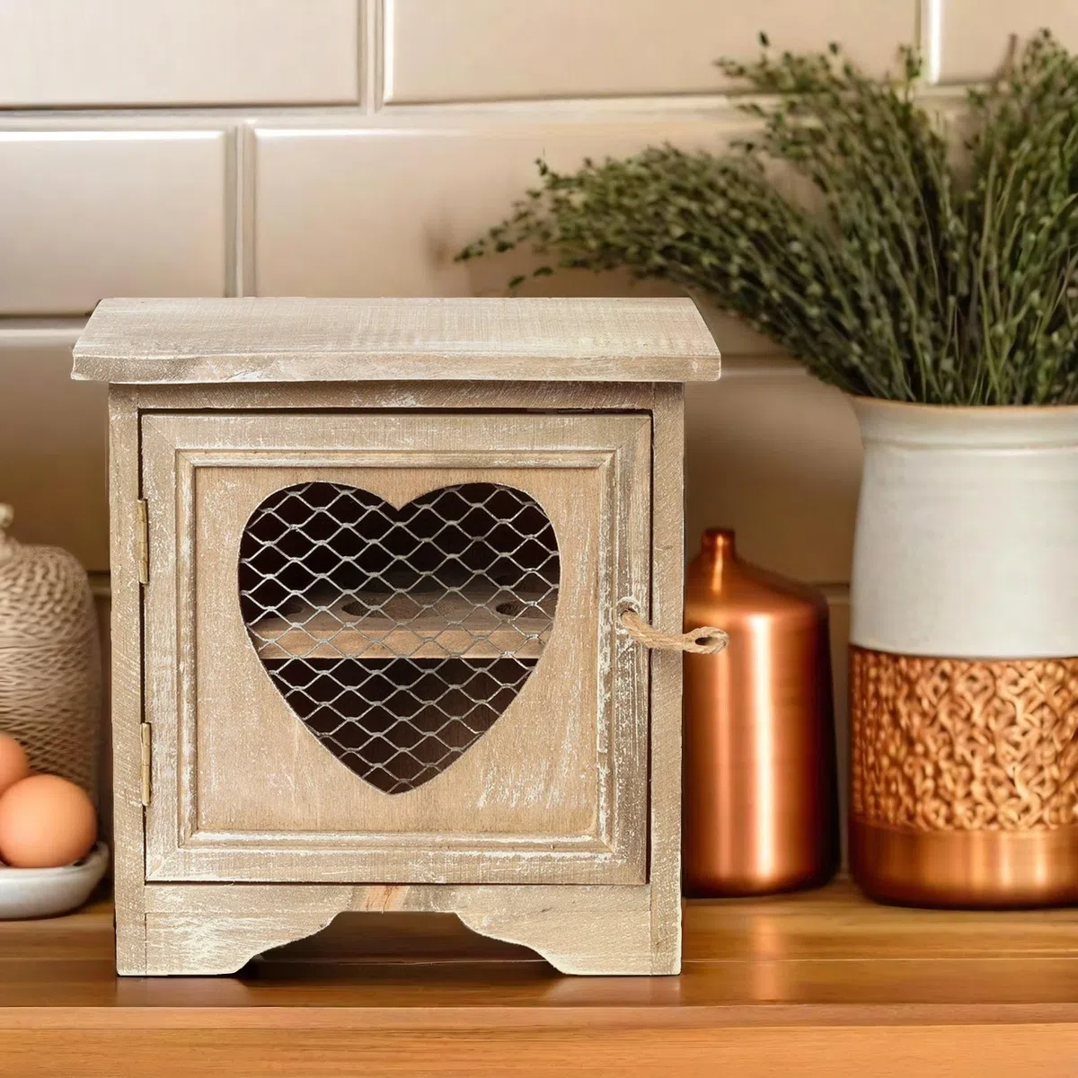 Portauova rustico, per bancone della cucina, finitura in legno grigio con design a forma di fattoria, può contenere 12 uova
