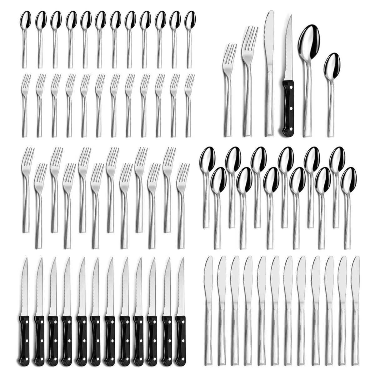 Set posate 12 persone, Hunnycook 72 pezzi set posate con coltello da bistecca, posate acciaio inox per ristoranti, feste e matrimoni, lavabile in lavastoviglie