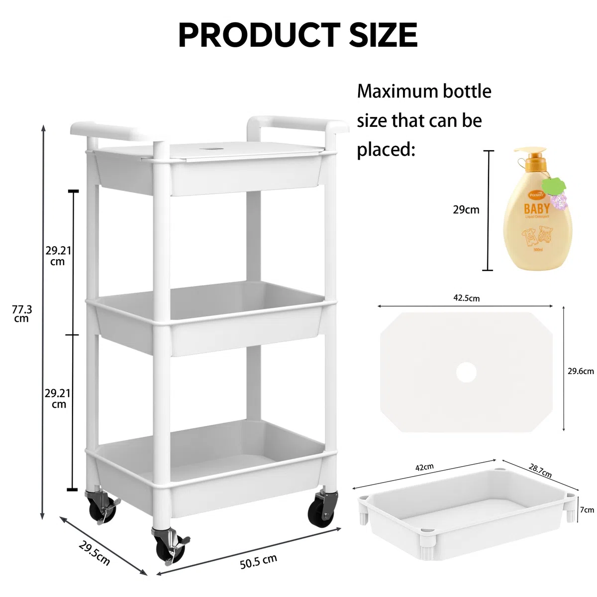 Steehoom Carrello portautensili a 3 livelli con piano superiore di copertura, carrello mobile con ruote bloccabili, carrello portaoggetti multifunzione per ufficio, bagno, cucina, giardino, lavanderia
