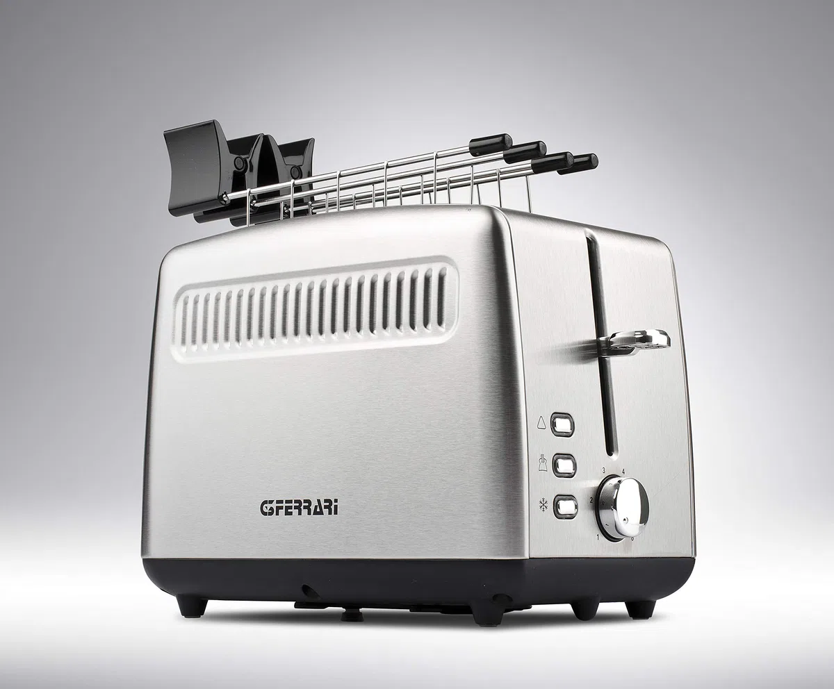 G3 Ferrari G10064 Tramezzo Tostapane, 850 W, Pinze Inox, 3 modalità di cottura, Timer con 6 livelli di cottura, Ampie fessure per toast farciti, Corpo acciaio Inox