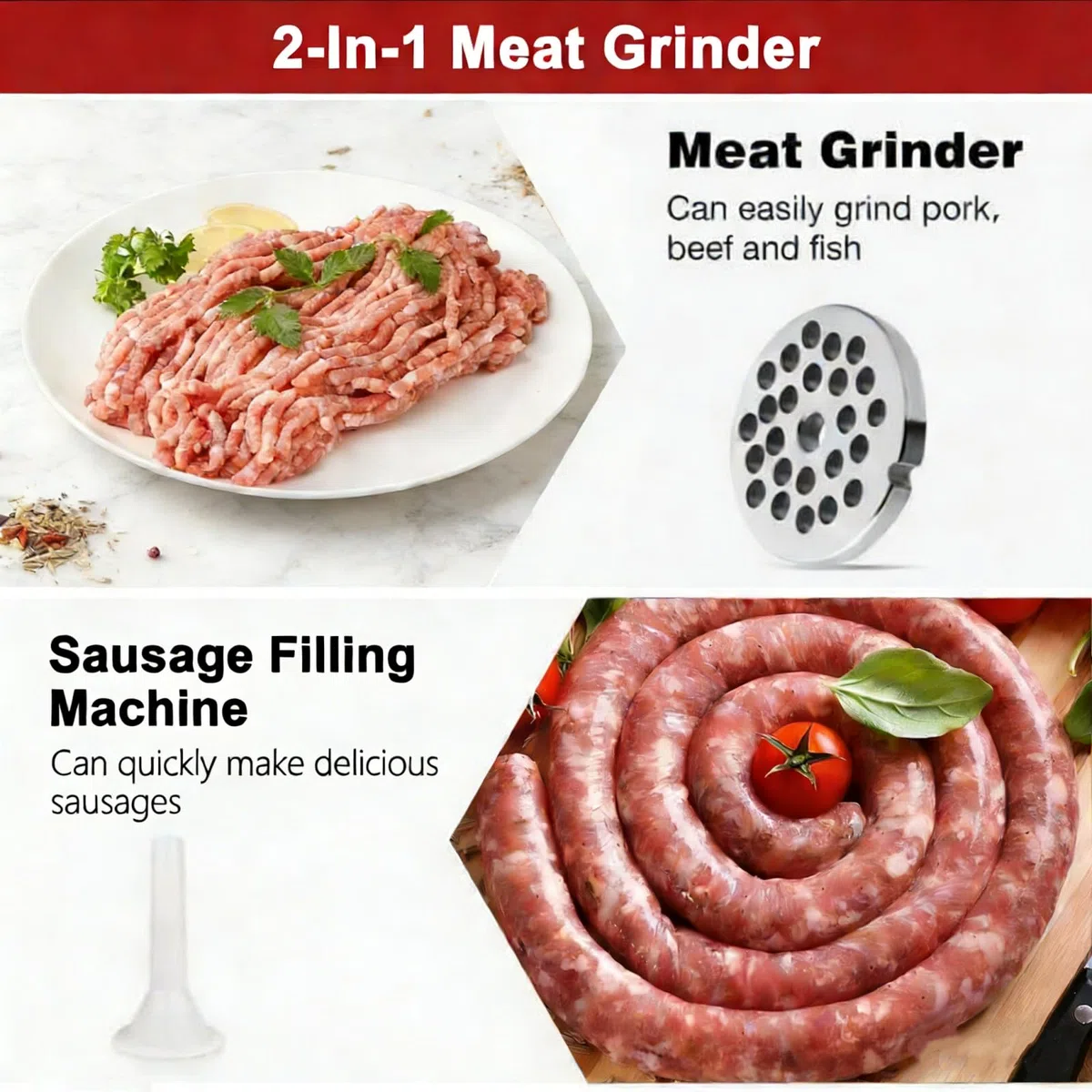 Tritacarne manuale, in acciaio inox, per uso domestico, taglio veloce e facile da pulire, tritacarne e riempire salsicce, uso diffuso per manzo, biscotti, verdure, pepe