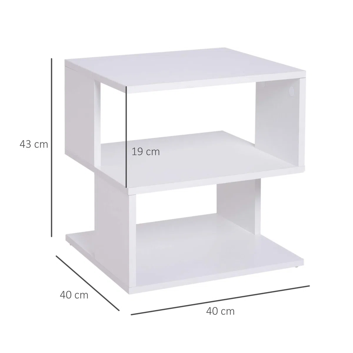 HOMCOM Tavolino da Caffè di Design, Tavolino da Salotto Bianco, 2 Ripiani Aperti, Design Moderno, Tavolino da Salotto e Soggiorno, Legno, 40x40x43cm, Bianco