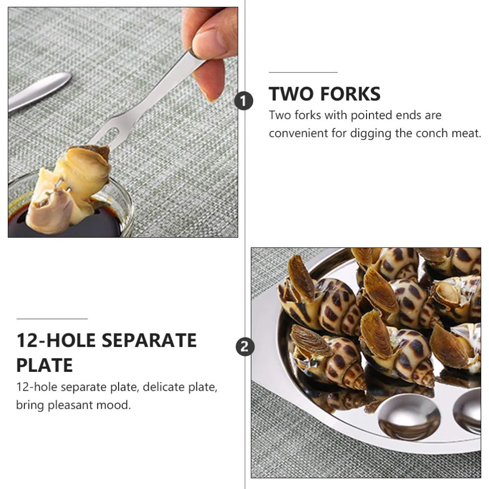 DOITOOL 2 Set di Piatto per Lumache Piatto per Lumache in Acciaio Inox 12 Fori con Pinze per Lumache E Forchette per Lumache per Ristorante Dell'hotel