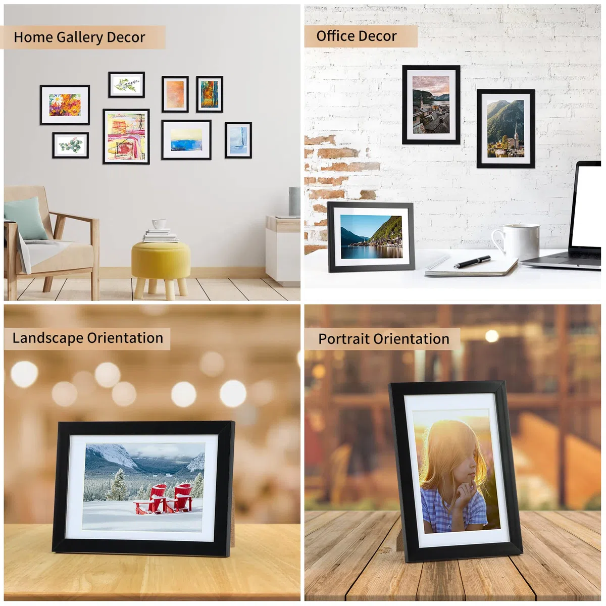 Giftgarden Cornice 9x13 con Passepartout, Cornice 10x15 Senza Passepartout, Portafoto da Tavolo e Parete, Set di 10, Nera