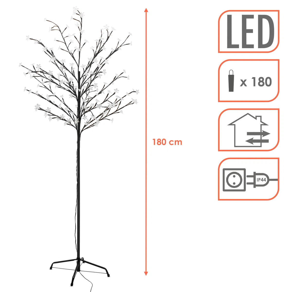 Spetebo Fiori di ciliegio albero per esterni con 180 fiori LED – H 180 cm – Albero luminoso Sakura bianco caldo illuminato con spina IP44 – Decorazione da giardino illuminazione natalizia albero di