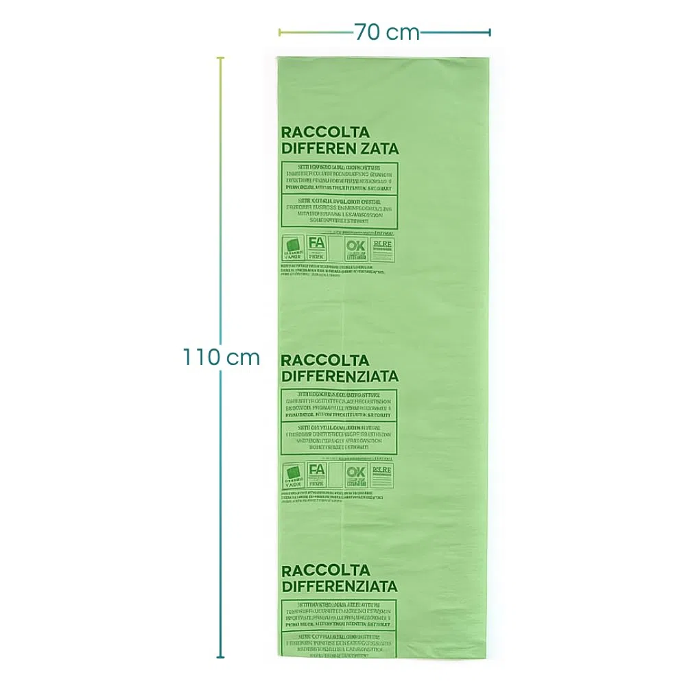 100 Sacchi Raccolta Umido e Organico misura cm 70x110 (110 Litri) sacchetti spazzatura biodegradabili e compostabili