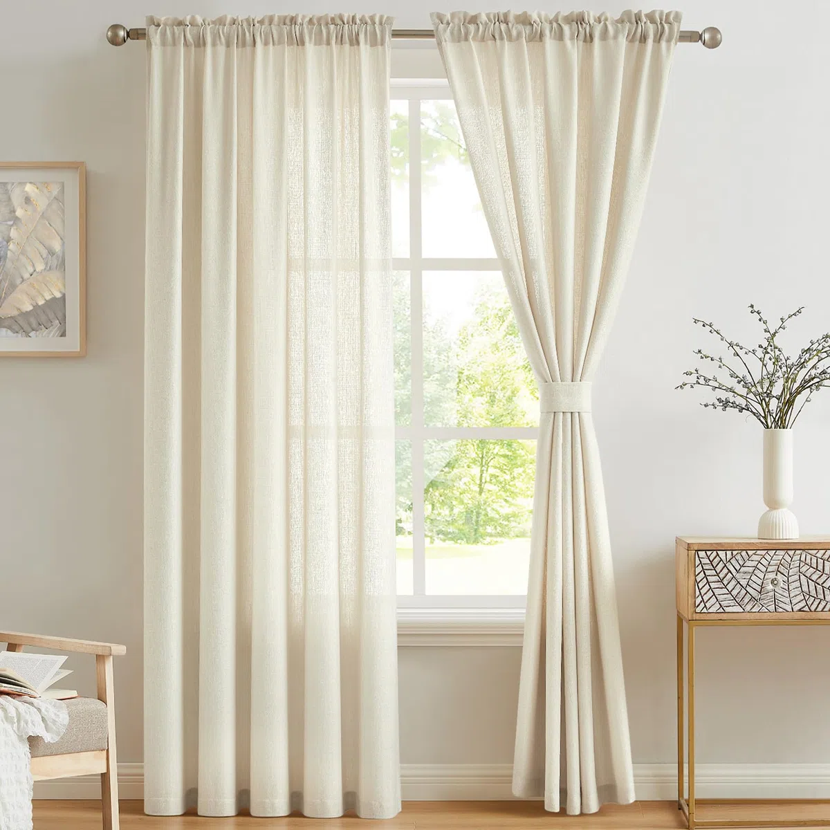 Melodieux Voile Tende per Interni per Camera da Letto Soggiorno sara Beige, 140 x 183 cm