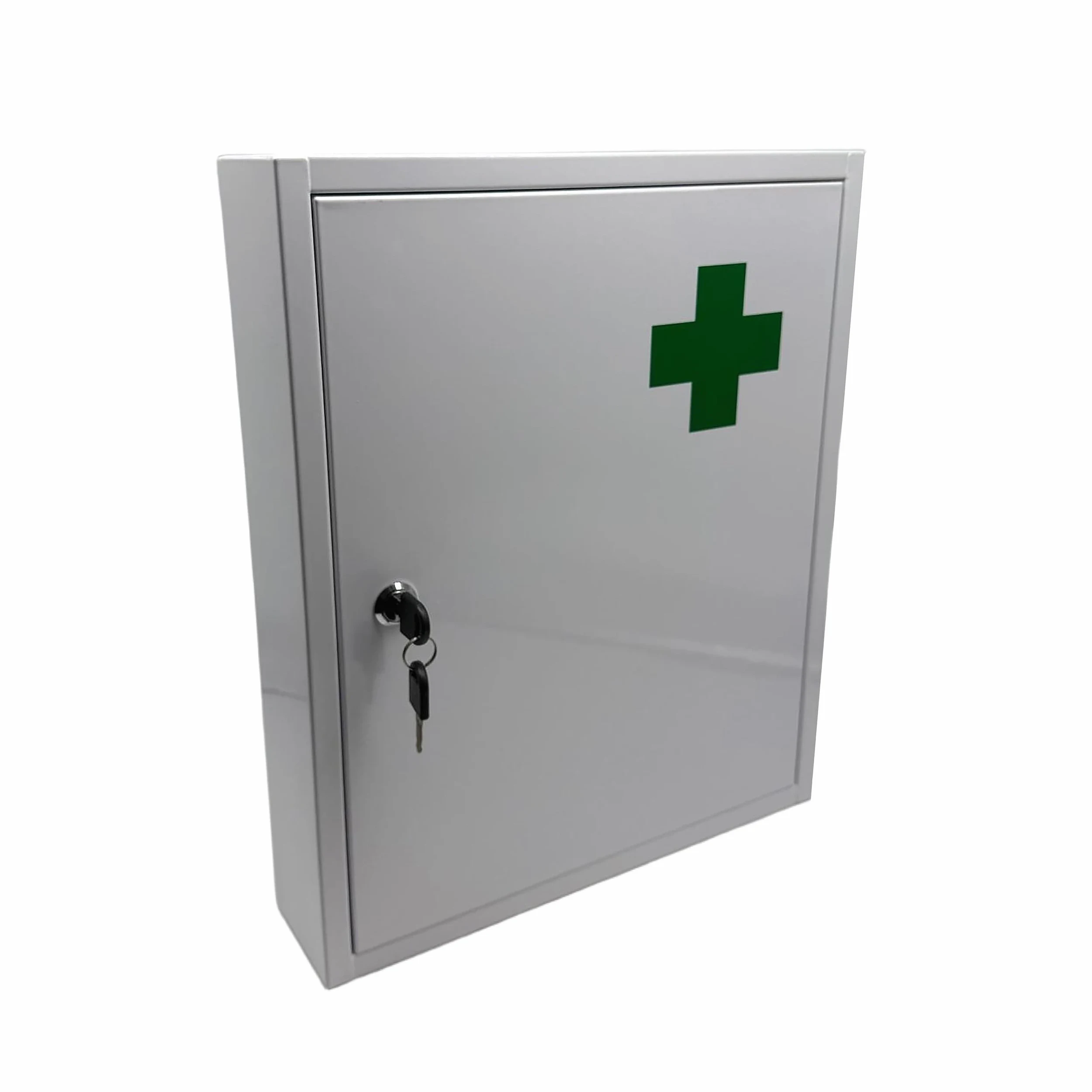 Armadietto Medico Relaxdays, con Serratura, 5 Scomparti, H x L x P: 43 x 35,5 x 8 cm, per medicinali, Bianco/Verde
