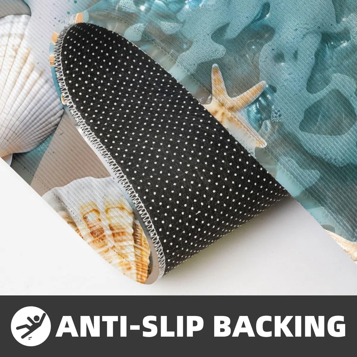 Set di 2 tappeti da cucina con stampa di stelle marine, conchiglie, spiaggia, antiscivolo, assorbenti, per camera da letto, bagno, ufficio