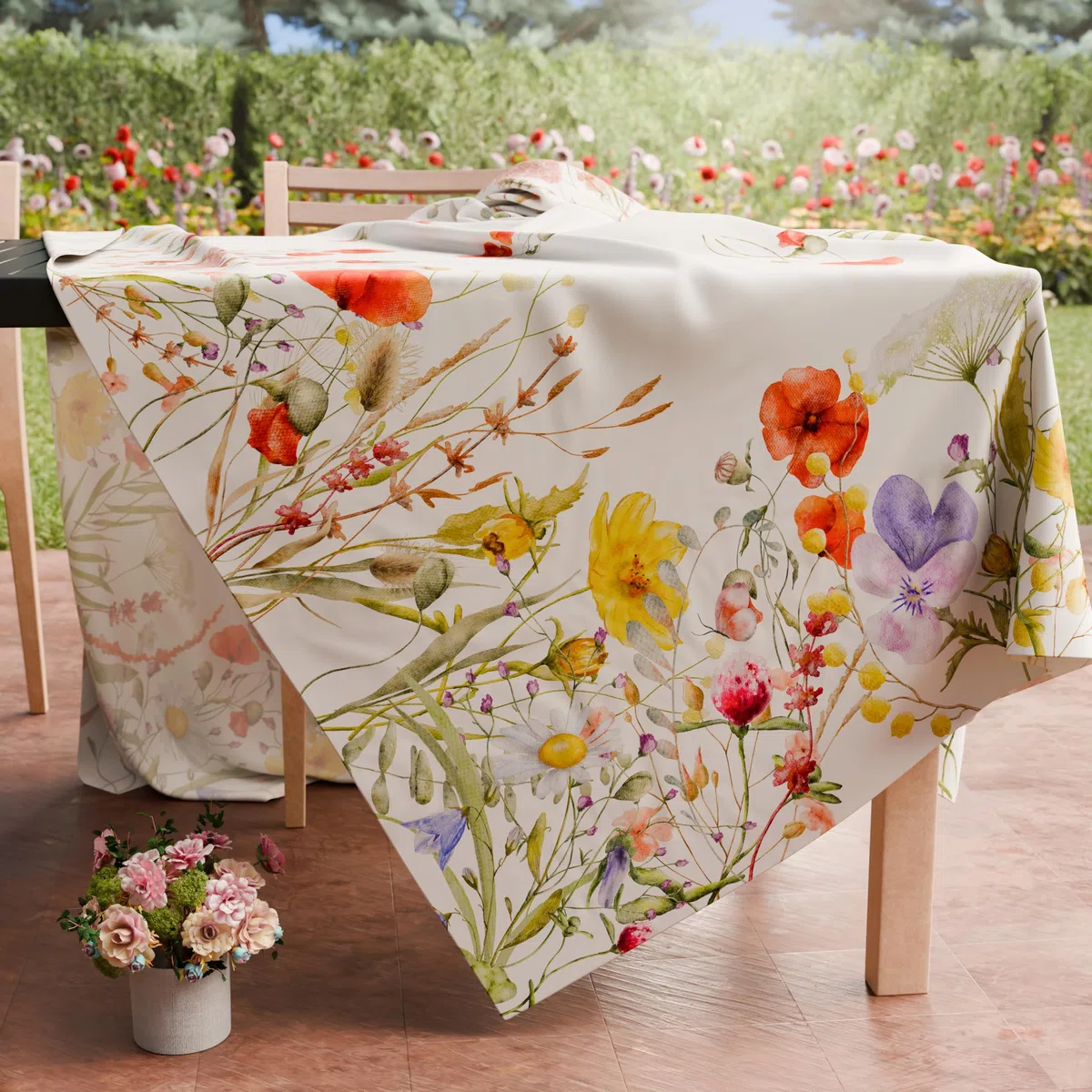 PETTI Artigiani Italiani - Tovaglia Antimacchia Rettangolare Copritavolo Cucina Disegno Floreale 10 X18 Posti (140x360 cm) 100% Made in Italy