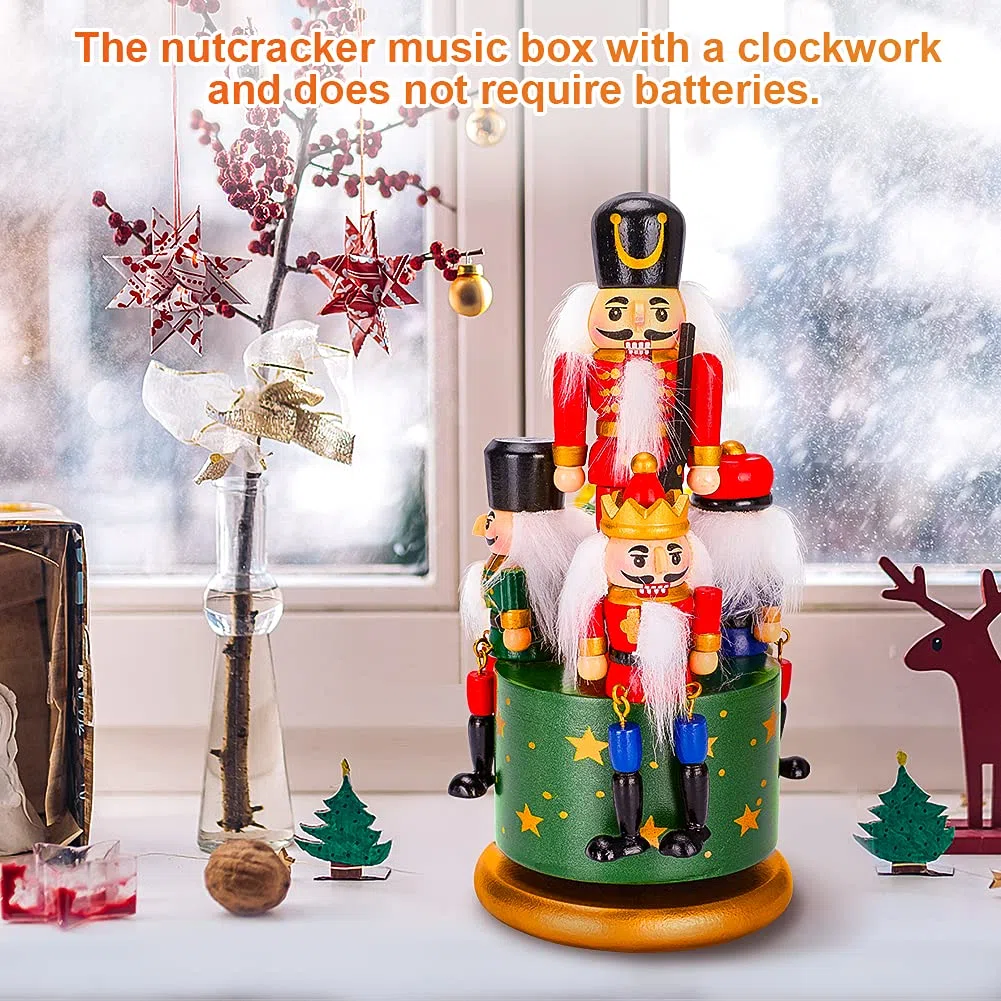 Carillon in legno per schiaccianoci con 4 soldati, con meccanismo a orologio e base rotonda per decorazione domestica, decorazione per festival decorazioni natalizie idea regalo (Verde)