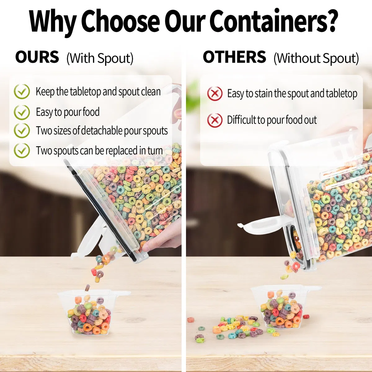 Skroam Set di 4 contenitori da 4L con 4, contenitore dosatore per cereali e contenitori salvafreschezza, contenitori in plastica senza BPA ermetici, per cereali, farina, zucchero