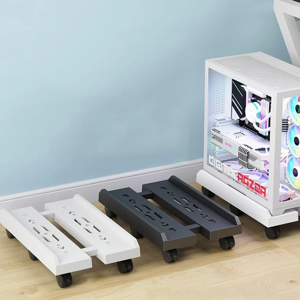 Supporto per PC Case Stand, Supporto per PC Case con rotelle Bloccabili, Regolabile Computer CPU Holder e 6 Ruota, Adatto alla Maggior Parte dei Computer-Bianco