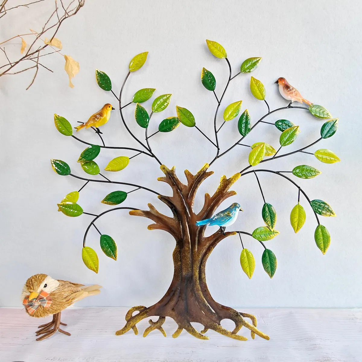 Luccyle Decorazione da parete in metallo Tree of Life con foglie verdi e colibrì Grande decorazione da parete in metallo Tree of Life Regalo ispiratore per la tua casa o il tuo giardino 24,8 pollici