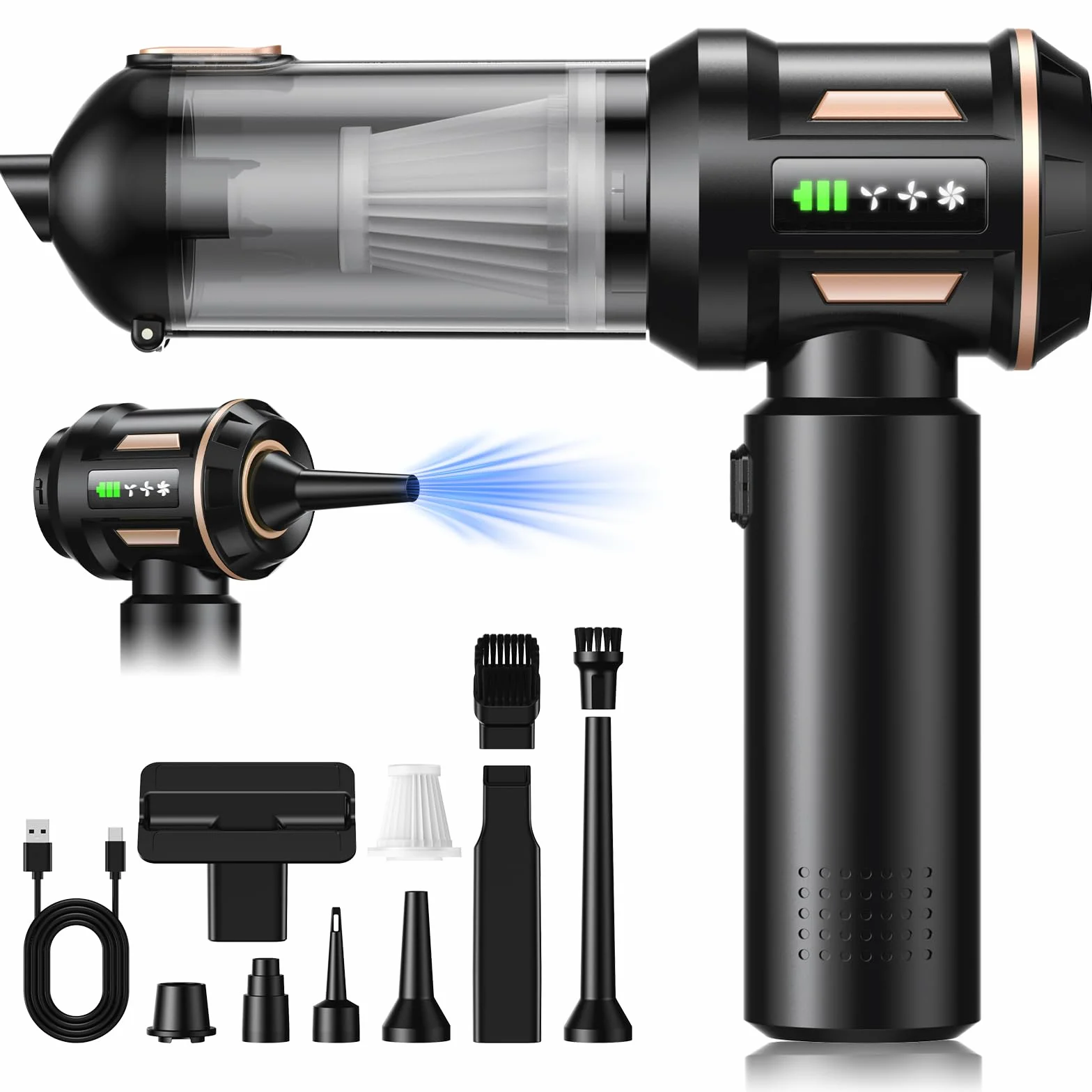 SLOKSFil 2026 - Aspirapolvere portatile senza fili, 22000 PA, 4 in 1, mini aspirapolvere per auto con motore brushless, potente aspirapolvere per casa, auto, peli di animali domestici, cucina (HL138)