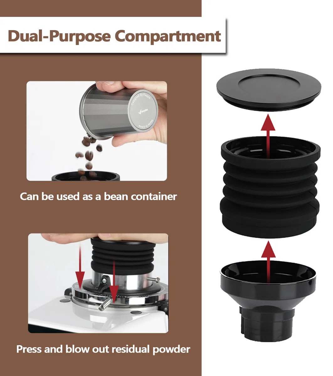 Macinacaffè a imbuto dosato per Eureka Mignon, accessorio 2 in 1 con coperchio e soffietto in silicone per la pulizia e il riempimento dei chicchi di caffè