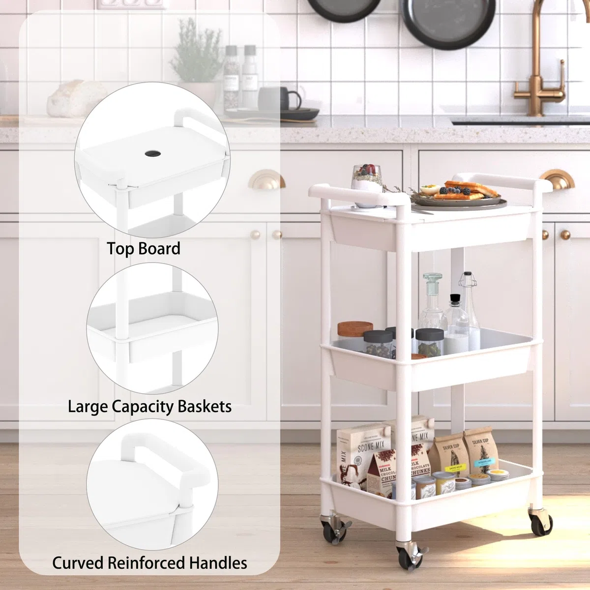 Steehoom Carrello portautensili a 3 livelli con piano superiore di copertura, carrello mobile con ruote bloccabili, carrello portaoggetti multifunzione per ufficio, bagno, cucina, giardino, lavanderia