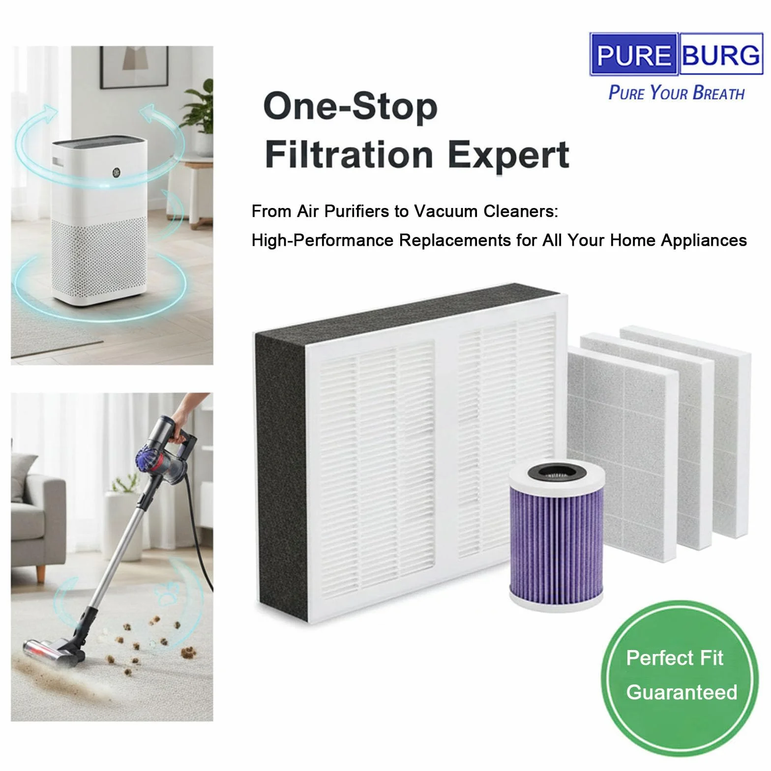 PUREBURG Filtro di ricambio compatibile con AEG Pure 5000 & AX3 e Electrolux Flow A3 A3UV, H13 True HEPA carbone attivo