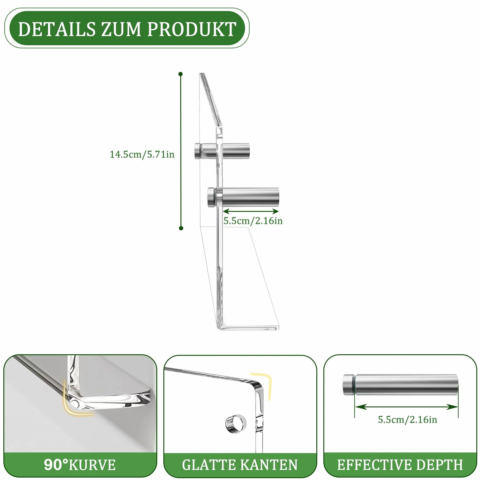 3 Pack Lunghezza 48 cm Scaffale per riviste a parete in acrilico trasparente adatto per la camera dei bambini, il soggiorno, la camera da letto e l'ufficio