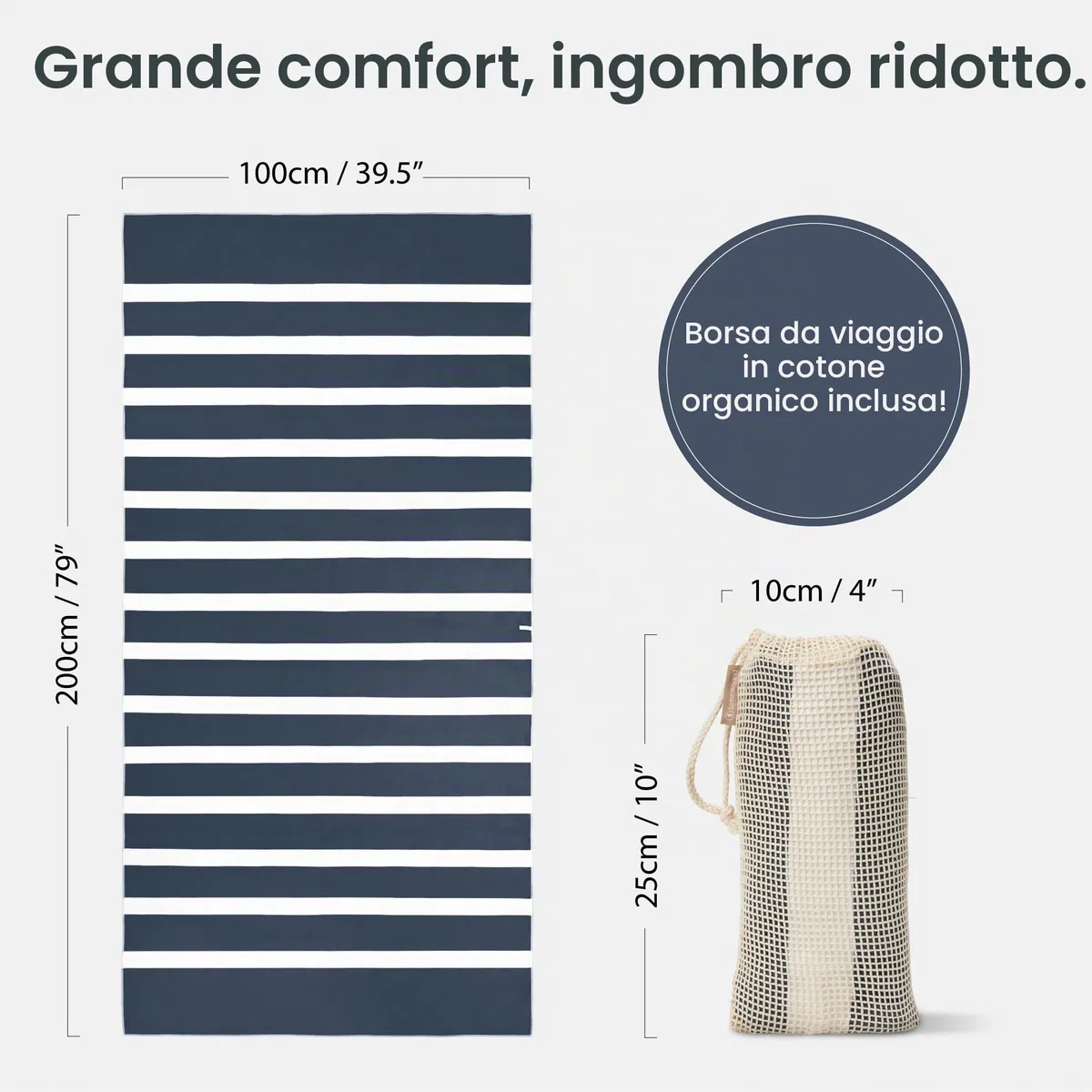 SummerSand Telo Mare in Microfibra Grande 200x100 cm - Asciugamano Mare Antisabbia e ad Asciugatura Rapida - Telo da Spiaggia XL Compatto, Perfetto per la Piscina – Deep Blue