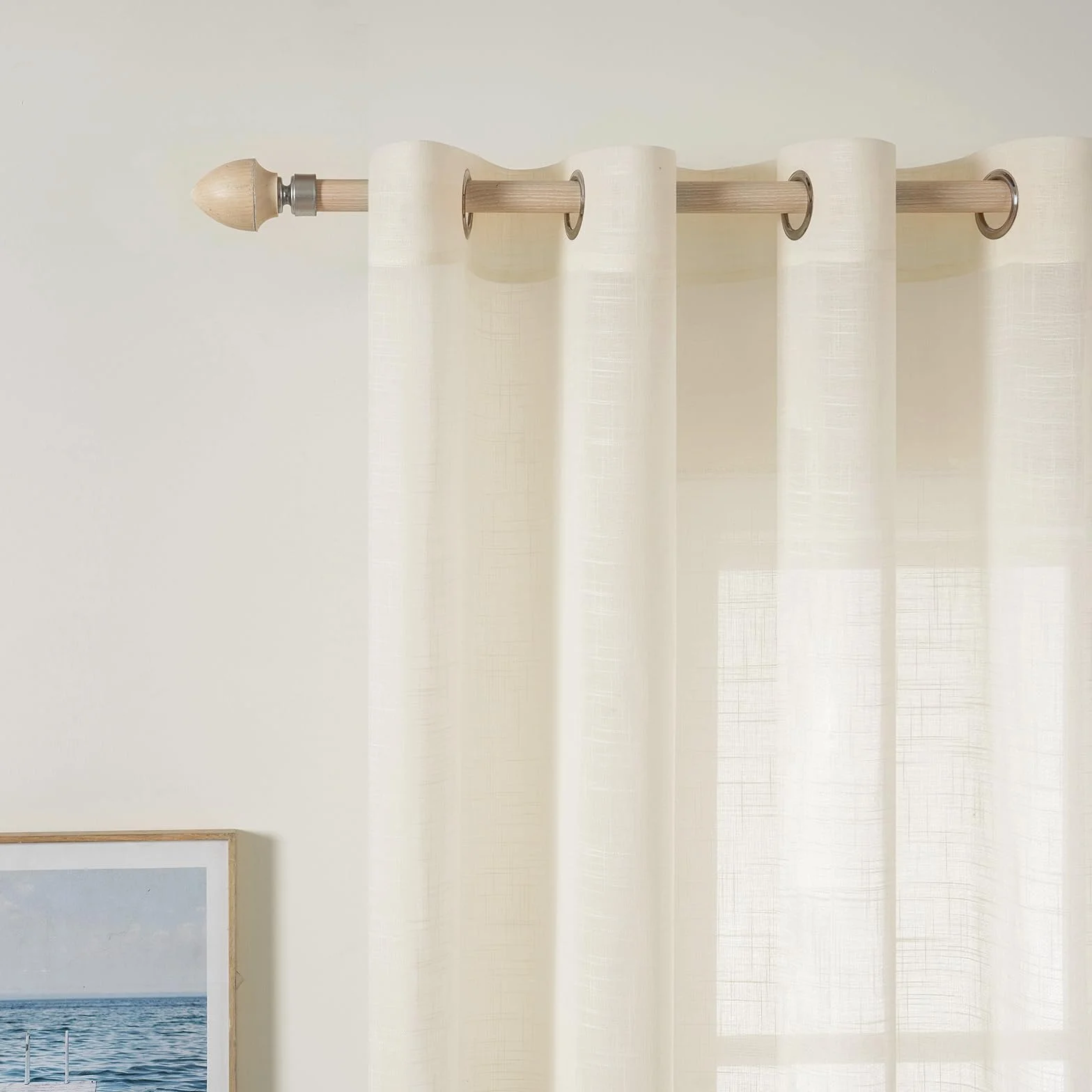 MIULEE Tende Lino Trasparenti Beige leggero con Occhielli, 2 Pannelli 140L x 260A cm - Tende Soggiorno & Camera da Letto Filtranti Luce per Interni