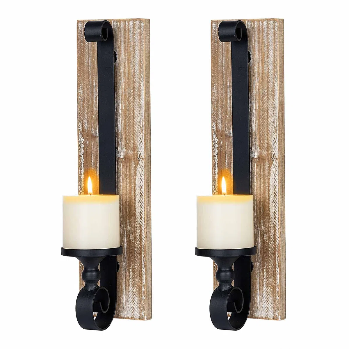 Lampada da parete portacandele (set di 2) supporto da parete nero supporto da parete in metallo e legno portacandele da parete in ferro da appendere portacandele da parete per soggiorno, bagno, sala