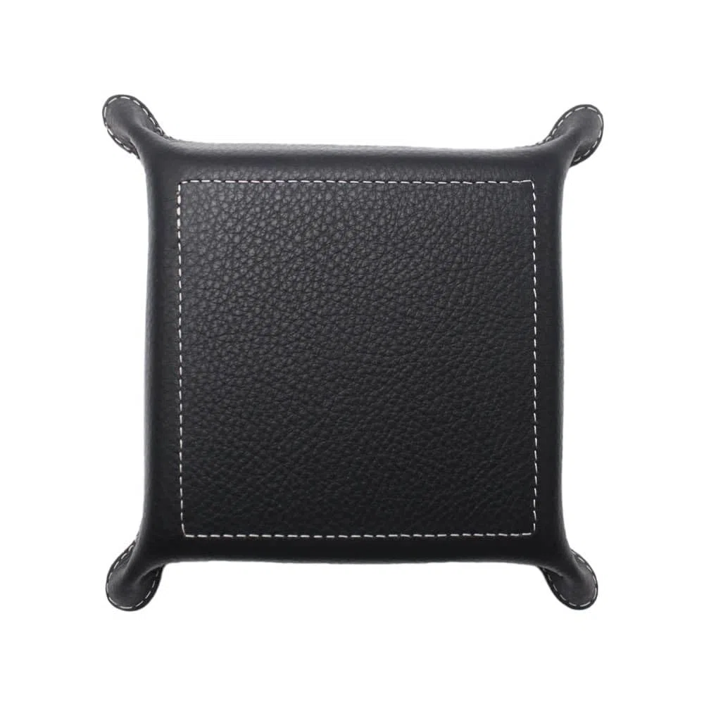 FrasiBags Svuotatasche Organizer Scrivania in Vera Pelle Made in Italy, Svuota Tasche Vassoio Porta Oggetti in Pelle Quadrato (Nero)