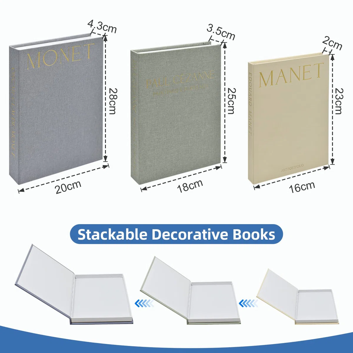 3 Pezzi Libri Decorativi Arredamento Stanza, Libris Finti in Lino Scatola Portaoggetti con Chiusura Magnetica, Moderno Impilabile Libri Falsi per Tavolino da Caffè Scaffale (Grigio)