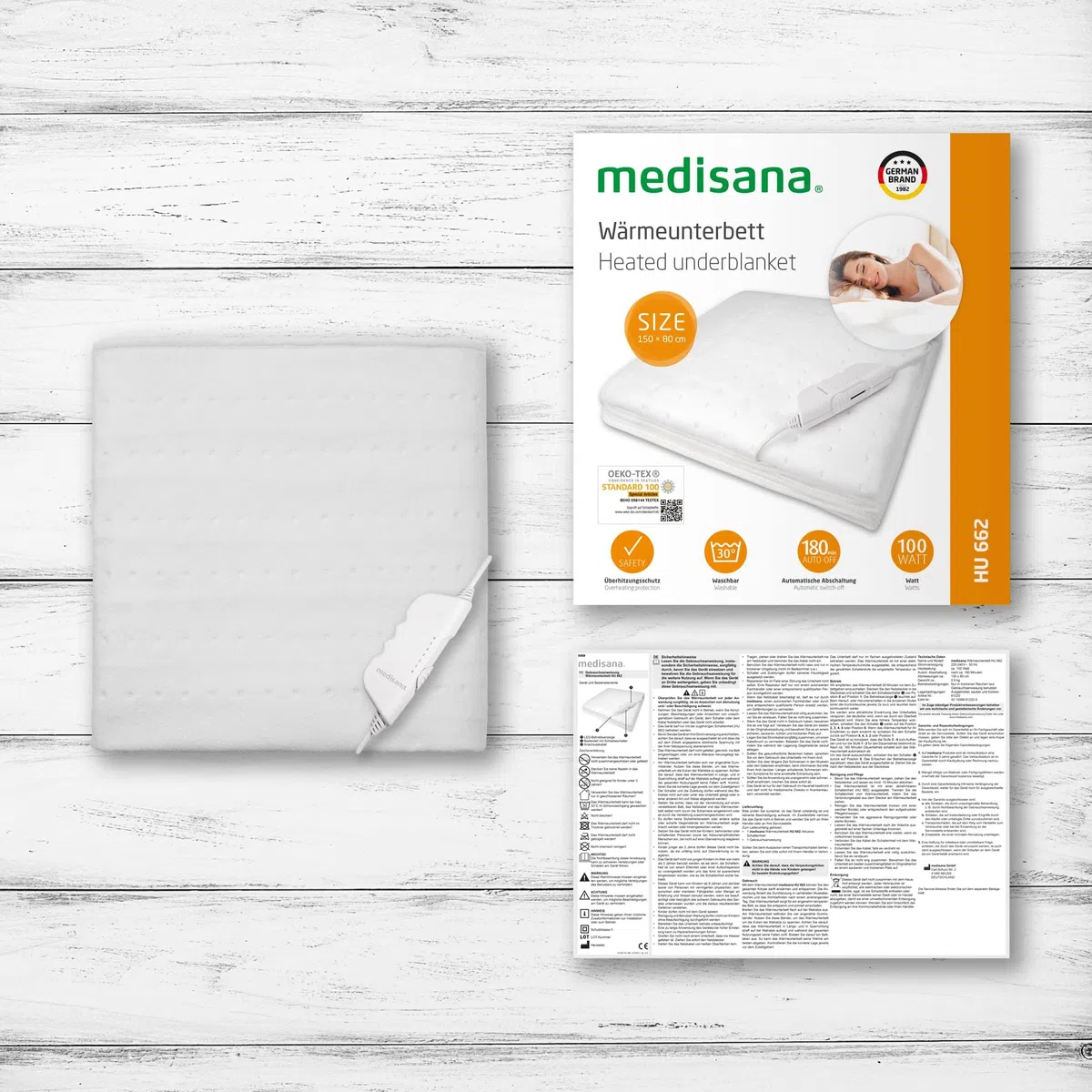 medisana HU 662 Sottocoperta elettrica, 150 x 80 cm, protezione da surriscaldamento a spegnimento automatico, 6 impostazioni di temperatura, lavabile, scaldamaterasso adatto a tutti i materassi