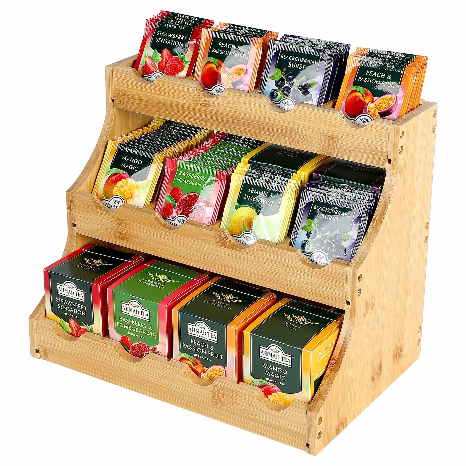 EFUTURETIME Organizzatore di Bustine da Tè in Piedi in Bambù, 30,7 x 25 x 20,5 cm, Porta Tè in Verticale in Legno con 12 Scomparti, per Conservare Tè Sfuso, Bustine, Caffè, Zucchero e Agitatori