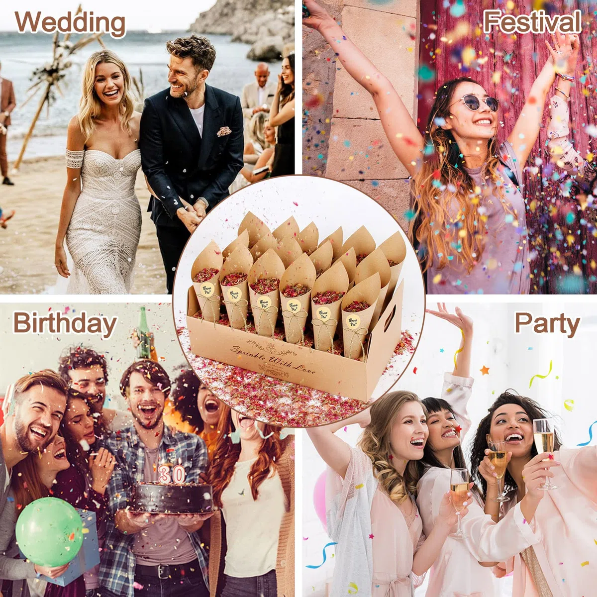 60 pezzi coni per confetti con porta confetti, porta confetti per nozze, coni per confetti per feste, petali, bouquet, porta caramelle per matrimonio, compleanno, festa