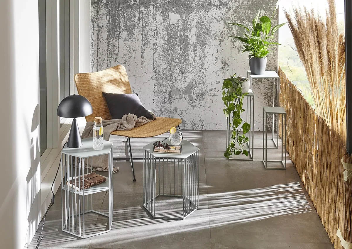 HAKU Set di 2 tavolini in metallo grigio freddo - Dimensioni: L 38/42 x A 55/45 x P 33/37 cm Stile: Moderno
