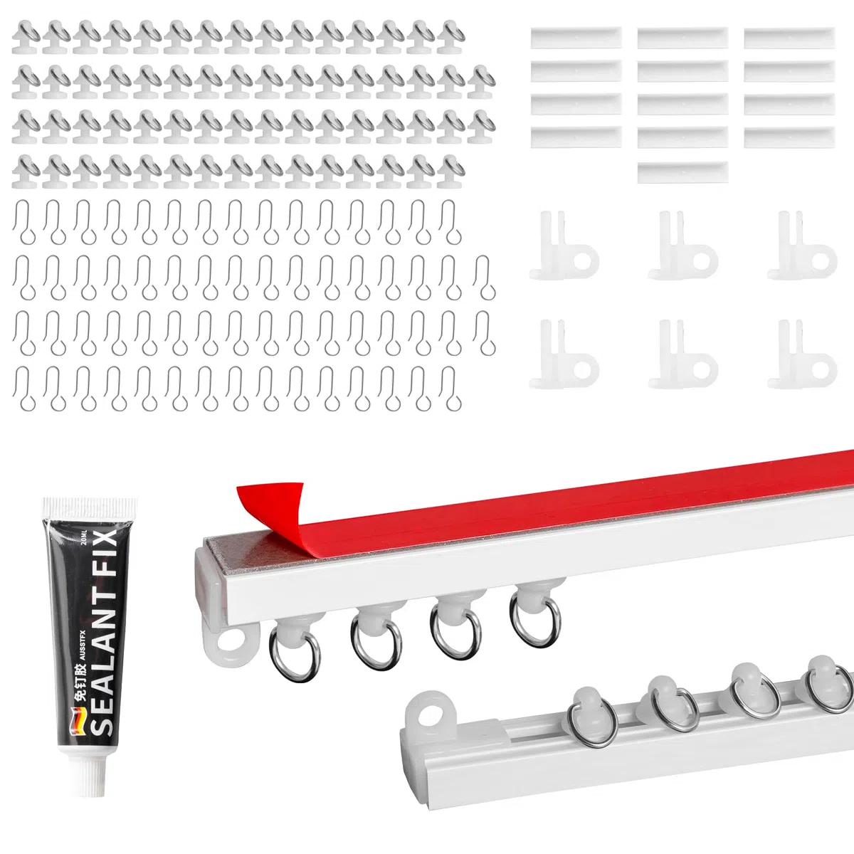 Binario Tenda Soffitto Autoadesivo, 14 * 41cm/570cm Soffitto Tenda Track Kit, Monte Soft Finestre Binario per Divisore per Stanze, Camper, Tende da Doccia, Camere da Letto e Finestre