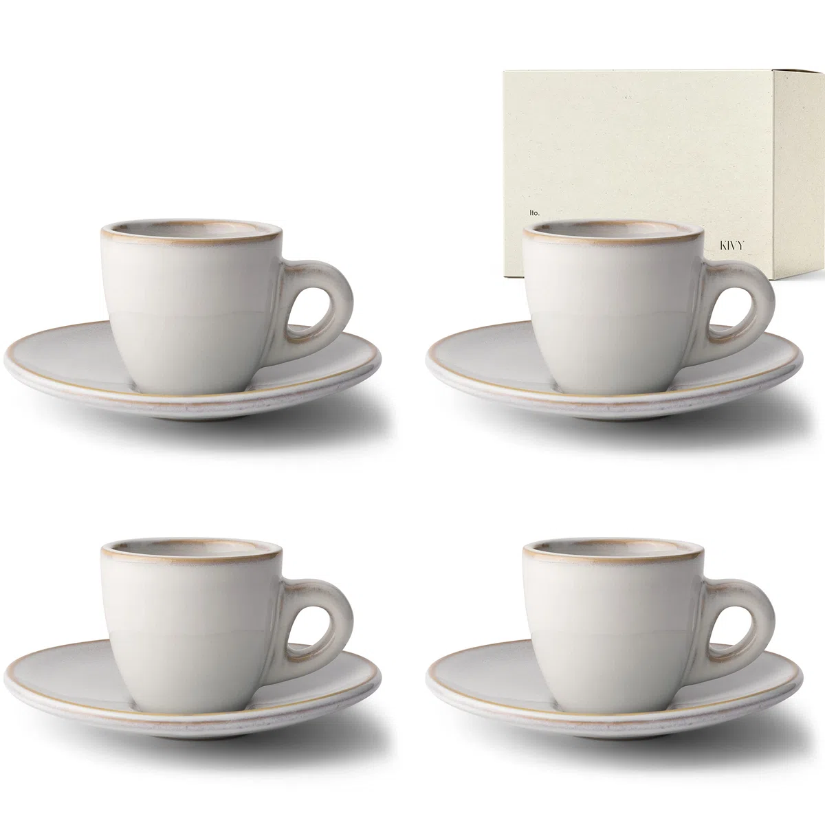 KIVY Set di Tazze da Caffè Espresso [4 x 75ml] - Gres a parete spessa - set tazzine caffe particolari - tazze caffe - set tazzine caffè con piattino - set tazzine da caffè - tazza ceramica