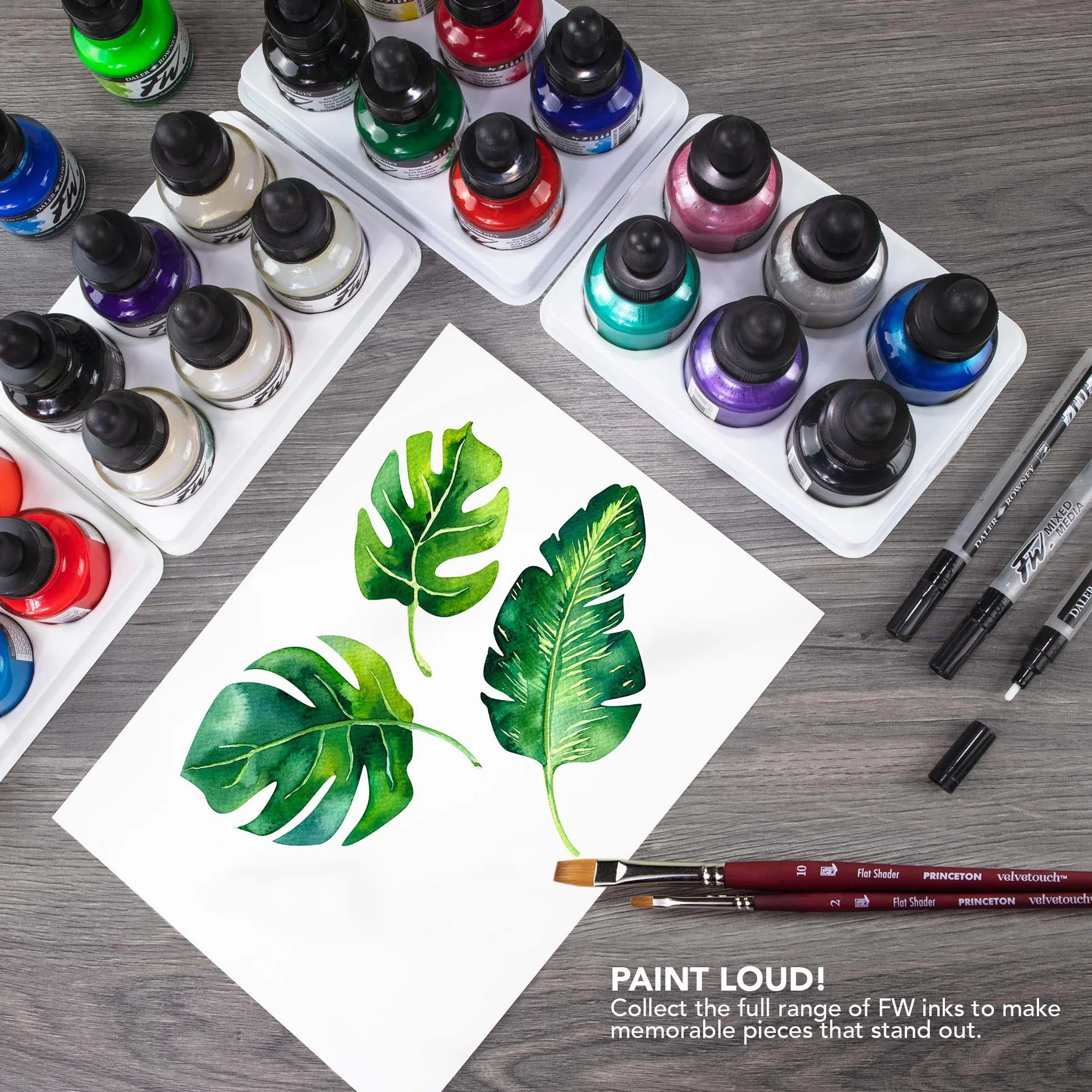 Daler Rowney FW, set di inchiostri acrilici florescenti 6 flaconi da 29,5 ml e 1 marcatore
