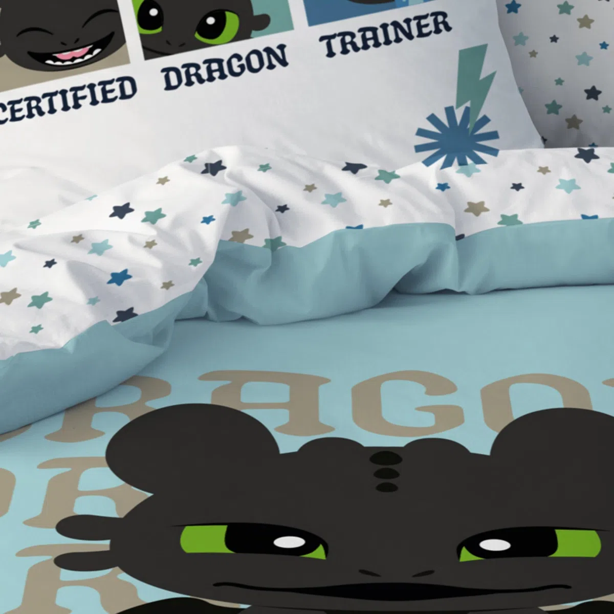 MTOnlinehandel Biancheria da letto Dragons 135 x 200 + 80 x 80 cm, biancheria da letto per bambini, 100% cotone, motivo reversibile, set di biancheria da letto per ragazzi, chiusura lampo, idea regalo